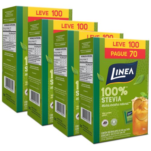 Kit Adoçante Stevia Em Pó Linea Leve 100 E Pague 70 Sachês - 4 unidades