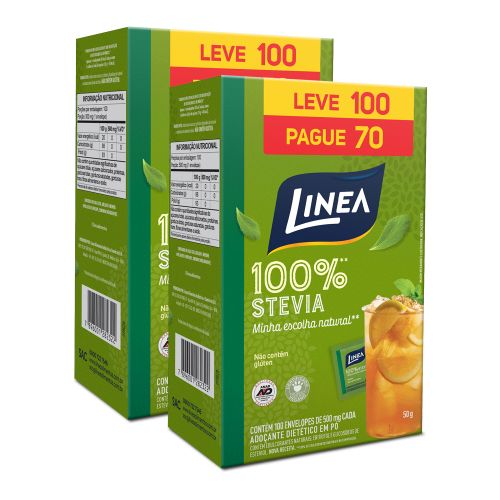 Kit Adoçante Stevia Em Pó Linea Leve 100 E Pague 70 Sachês - 2 unidades