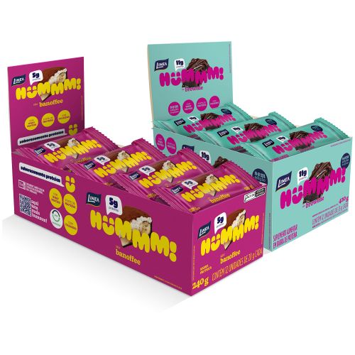 Kit 2 Displays Hummm! Snack Proteico Sabor Brownie e Banoffee Caixa com 12 unidades