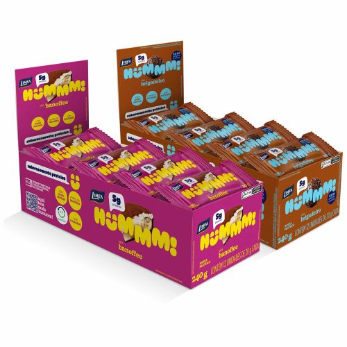 Kit 2 Displays Hummm! Snack Proteico Sabor Brigadeiro e Banoffee Caixa com 12 unidades