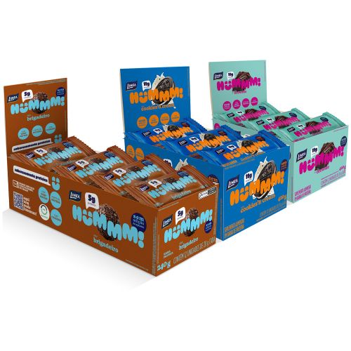 Kit Hummm! Snacks Proteicos - Cookies'n Cream, Brownie e Brigadeiro - 36 unidades