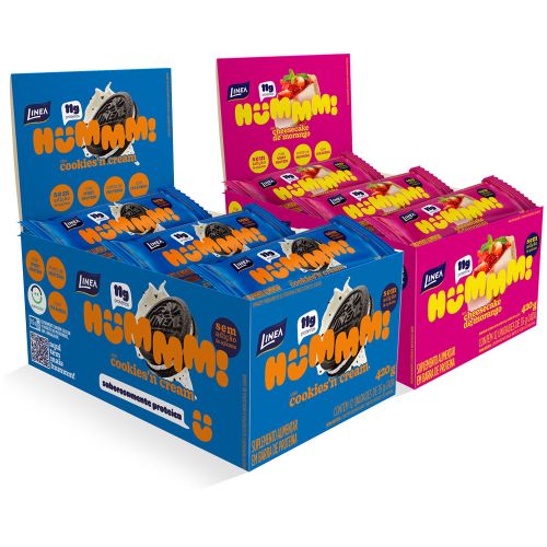 Kit Hummm! Snacks Proteicos - Cookies'n Cream e Cheesecake de Morango - 24 unidades