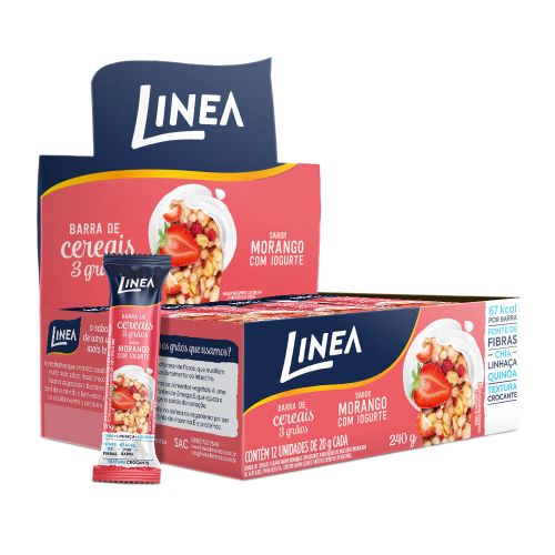 Barra De Cereal 3 Grãos Integrais Linea Sabor Morango Com Iogurte - 12 unidades de 20g