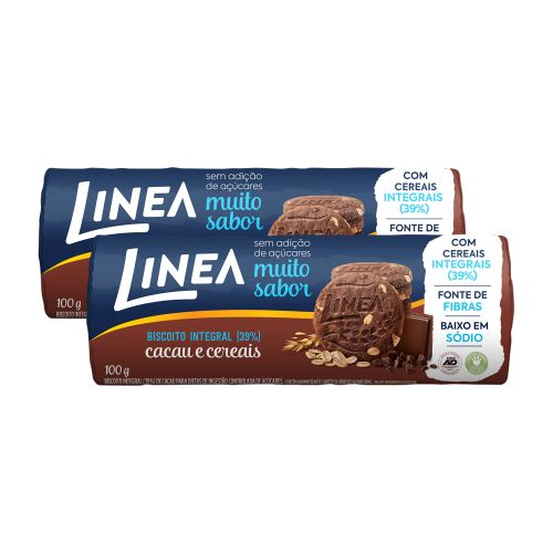 Kit Biscoito Integral Linea Cacau E Cereais 100g - 2 unidades