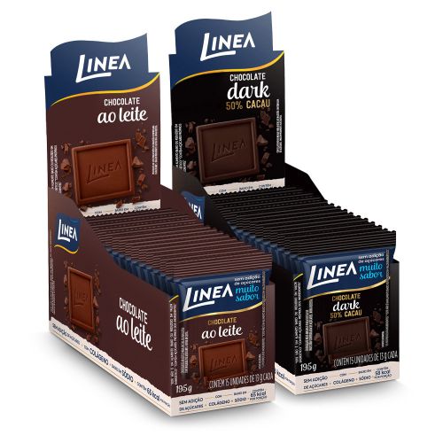 Kit 2 Displays de Mini Chocolate Linea Sabor Ao Leite e Dark 15 unidades de 13g