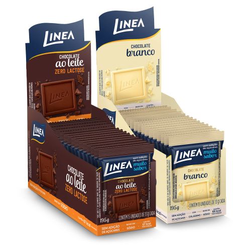 Kit 2 Displays de Mini Chocolate Linea Sabor Ao Leite Zero Lactose e Branco 15 unidades de 13g