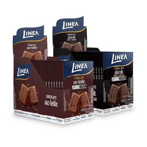 Kit 2 Displays de Chocolate Individual Linea Sabor Ao Leite e Dark 15 unidades de 30g