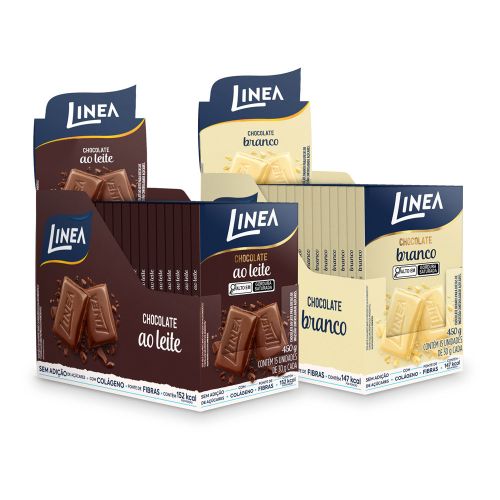 Kit 2 Displays de Chocolate Individual Linea Sabor Branco e Ao Leite 15 unidades 30g