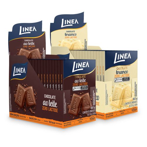 Kit 2 displays - Chocolates Individuais Branco Zero Lactose e Ao Leite Zero Lactose