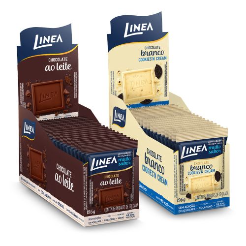 Kit 2 Displays de Mini Chocolate Linea Sabor Cookies’n Cream e Ao Leite 15 unidades de 13g