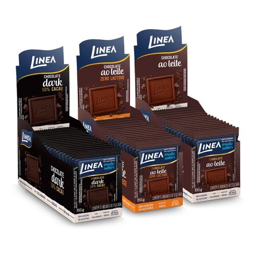 Kit 3 Displays de Mini Chocolate Linea Sabor Ao Leite, Ao Leite Zero Lactose e Dark 15 unidades de 13g