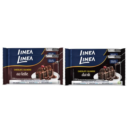 Kit 4 Chocolates Culinários Linea Sabor Ao Leite e Dark 250g