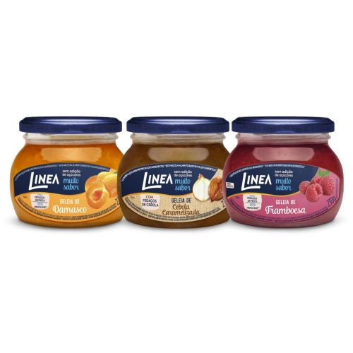 Kit 3 Geleias Linea Sabor Damasco, Framboesa e Cebola Caramelizada de 230g