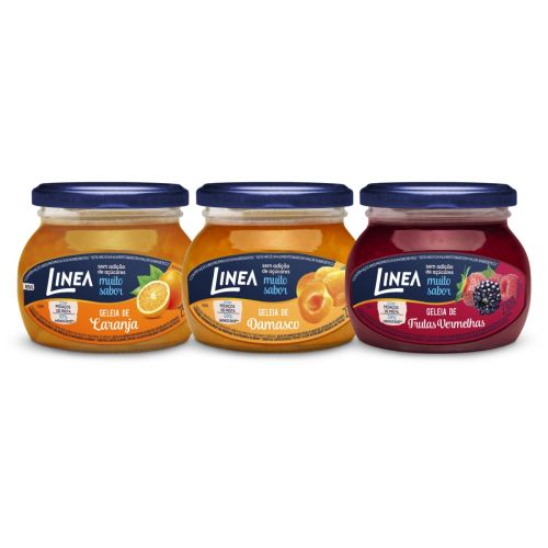 Kit 3 Geleias Linea Sabor Frutas Vermelhas, Damasco e Laranja de 230g