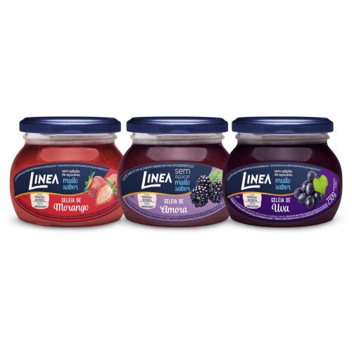 Kit 3 Geleias Linea Sabor Amora, Morango e Uva de 230g