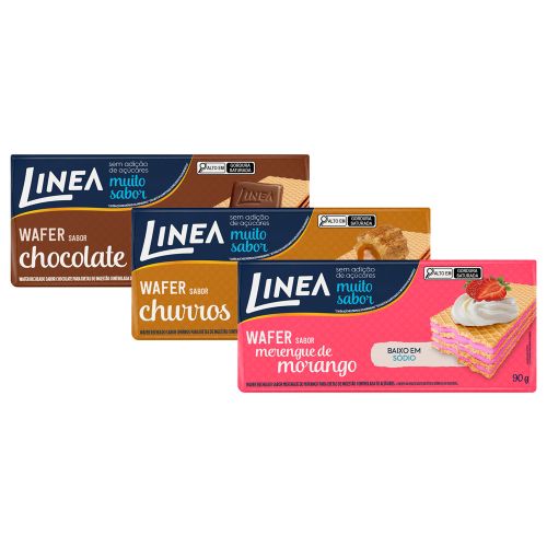 Kit 3 Wafers Linea Sabor Morango, Churros e Chocolate de 90g