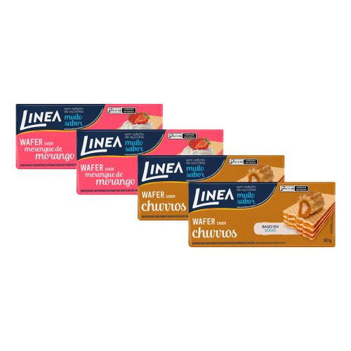 Kit 4 Wafers Linea Sabor Churros e Morango de 90g