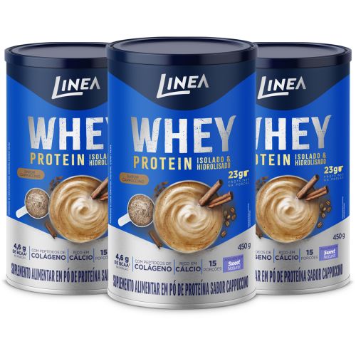 Kit Whey Protein Isolado E Hidrolisado Linea Sabor Cappuccino Lata 450g - 3 unidades