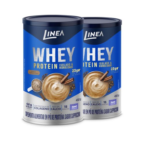 Kit Whey Protein Isolado E Hidrolisado Linea Sabor Cappuccino Lata 450g - 2 unidades