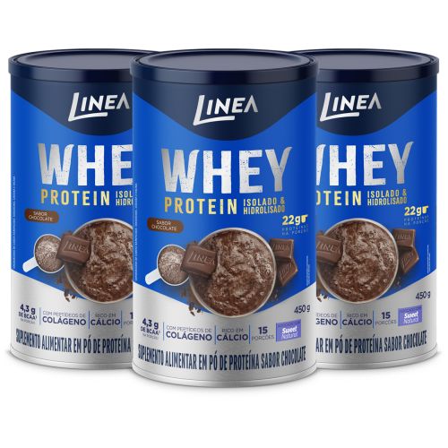 Kit Whey Protein Isolado E Hidrolisado Linea Sabor Maxxi Chocolate Lata 450g - 3 unidades