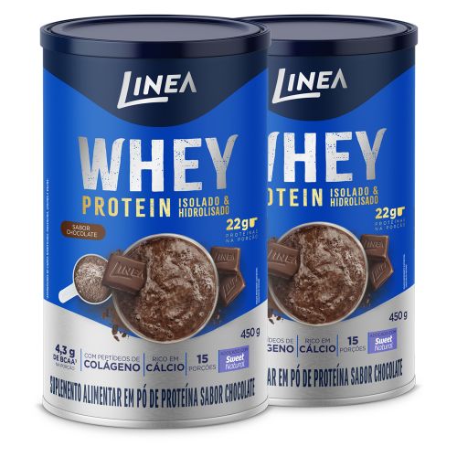 Kit Whey Protein Isolado E Hidrolisado Linea Sabor Maxxi Chocolate Lata 450g - 2 unidades