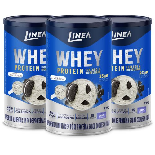 Kit Whey Protein Isolado E Hidrolisado Linea Sabor Cookies'n Cream Lata 450g - 3 unidades