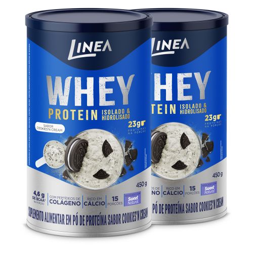 Kit Whey Protein Isolado E Hidrolisado Linea Sabor Cookies'n Cream Lata 450g - 2 unidades