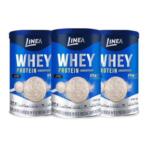 Kit Whey Protein Concentrado Linea Sabor Neutro Lata 450g - 3 unidades