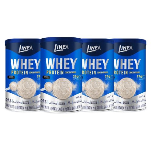 Kit Whey Protein Concentrado Linea Sabor Neutro Lata 450g - 4 unidades