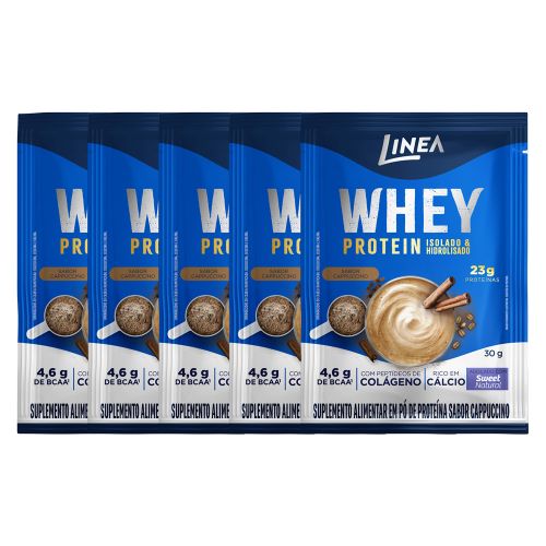 Kit Whey Protein Isolado E Hidrolisado Linea Sabor Cappuccino Sachê 30g - 5 unidades