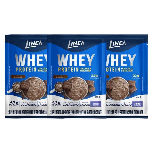 Kit Whey Protein Isolado E Hidrolisado Linea Sabor Maxxi Chocolate Sachê 30g - 3 unidades