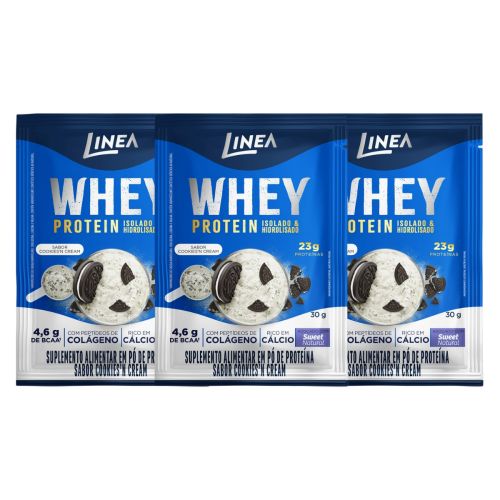 Kit Whey Protein Isolado E Hidrolisado Linea Sabor Cookies'n Cream Sachê 30g - 3 unidades